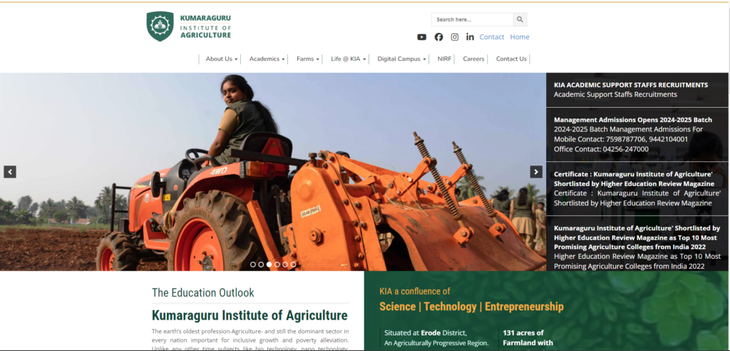 Kumaraguru Institute of Agriculture - Recruitment for Librarian